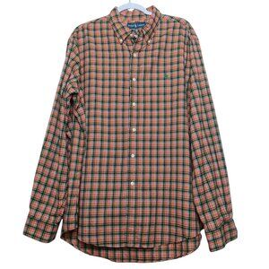 Ralph Lauren Polo Men's XL Shirt Long Sleeve Button Up Orange Plaid Classic Fit